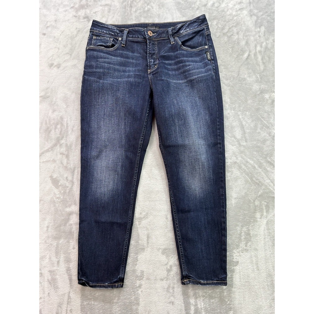Silver Jeans Womens W31 L25 Dark Blue Avery Skinny Crop Stretch Faded Whiskered